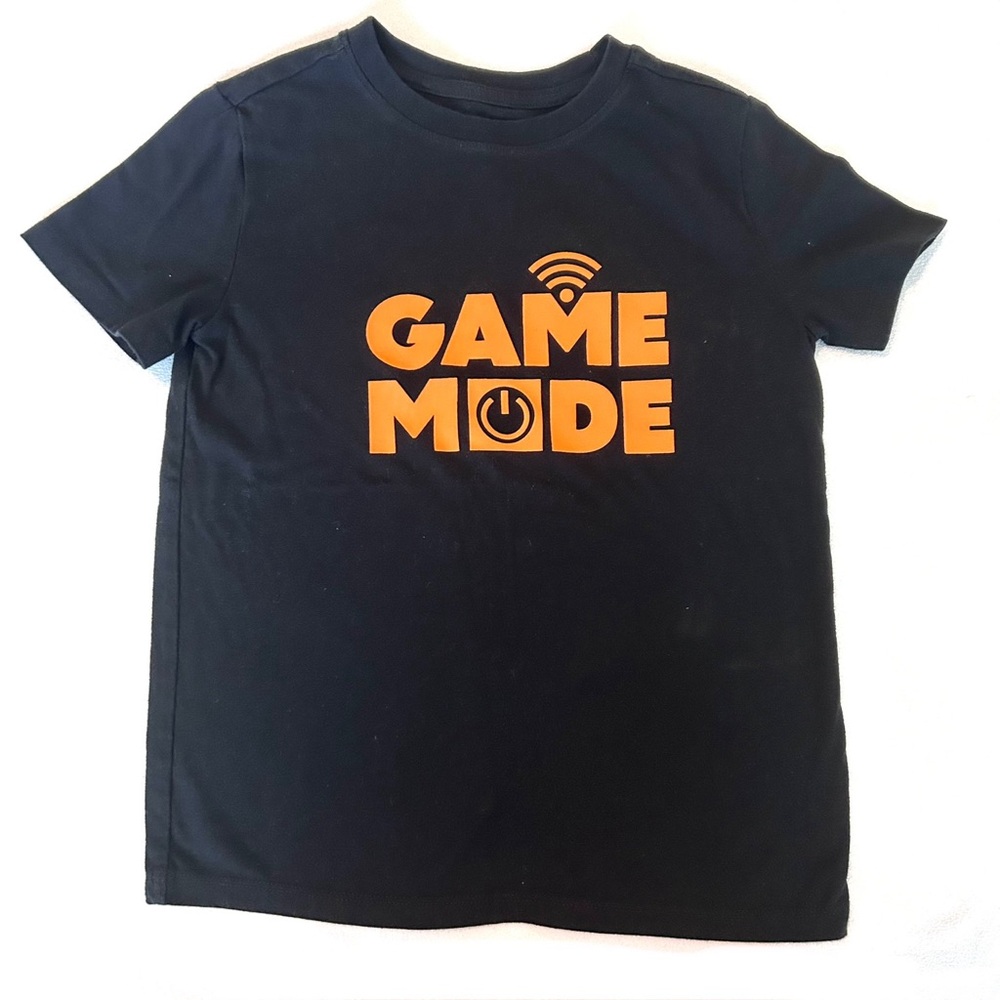Black T-Shirt with Orange 'Game Mode' Print